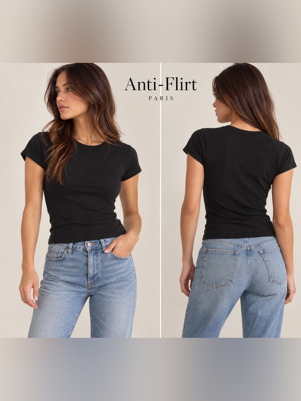 Vintage Anti-Flirt Paris Black Fitted Short Sleeve Top Made in France Size 3/XS